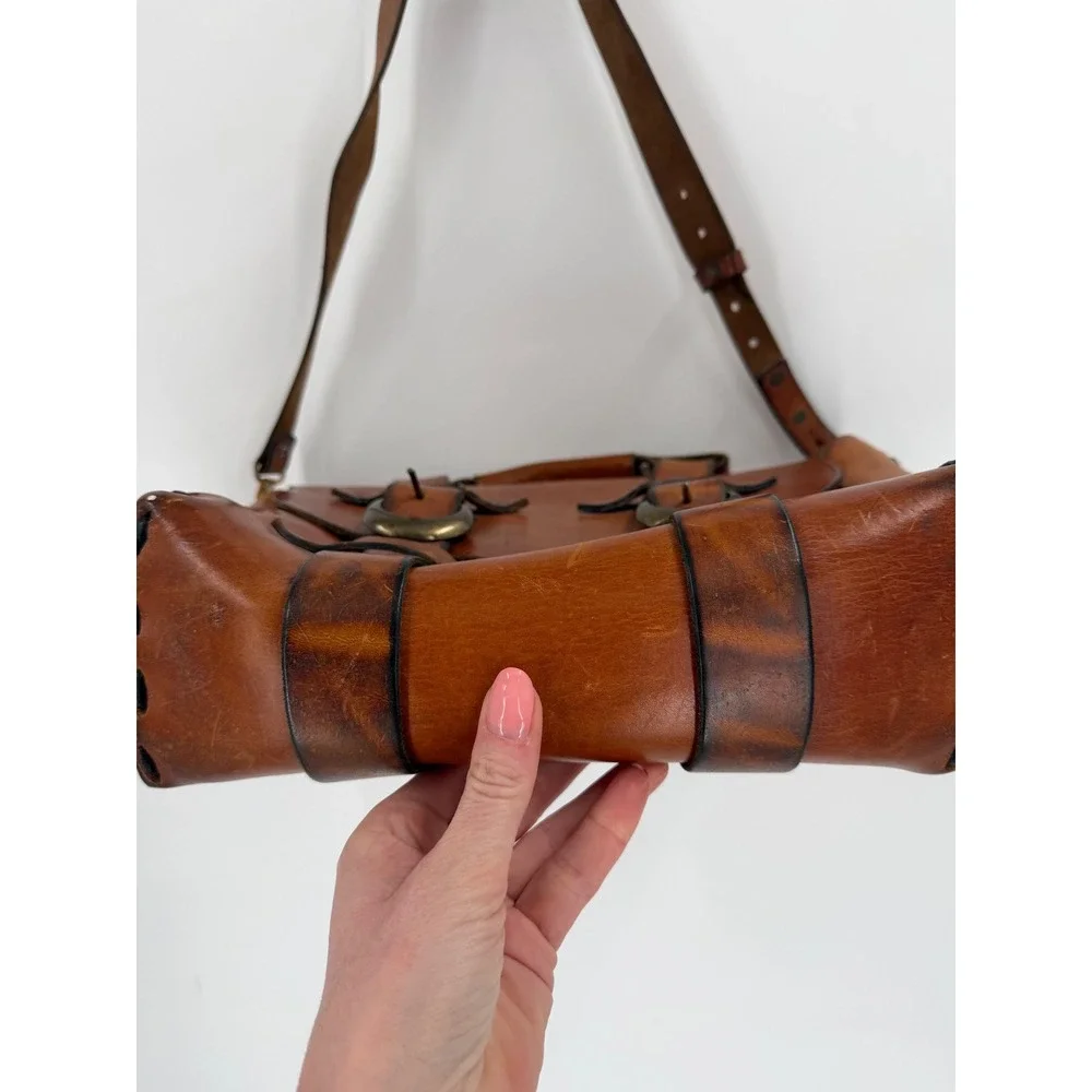 Handmade Leather Satchel Bag Unisex Medium Brown Western Boho Artisan Messenger